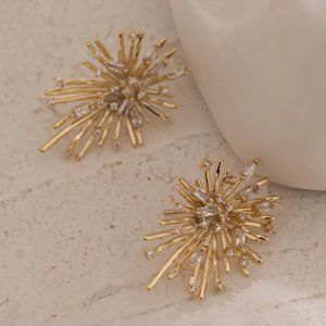 ^NEW 18K Gold Plated Baguette Diamond Spike Firework Earrings